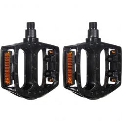 Педали Horst, алюминиевые, литые, широкие, с отражателями, 90х90х23мм, резьба 1/2", черные, 00-170339 - фото