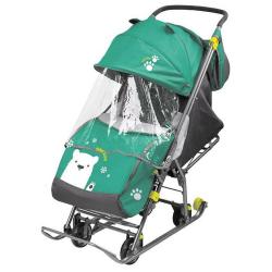 Санки-коляска Нашидетки, изумрудный с медвежонком НДТ4-2/4 - фото