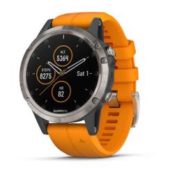 Часы GARMIN Fenix 5 Plus Sapphire (Titanium/Orange Band) - фото