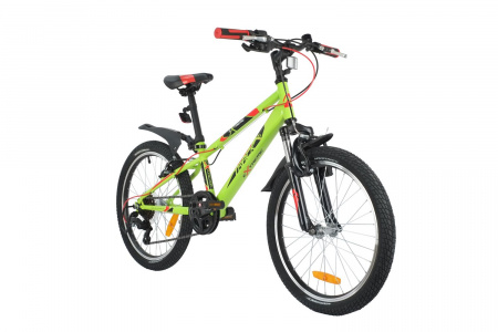 Велосипед NOVATRACK EXTREME 20" (2021) (Велосипед NOVATRACK 20" EXTREME зеленый,  сталь, 6 скор., Shimano TY21/Microshift TS38, V- brake тор)