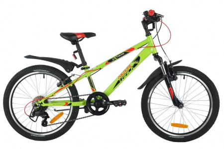 Велосипед NOVATRACK EXTREME 20" (2021) (Велосипед NOVATRACK 20" EXTREME зеленый,  сталь, 6 скор., Shimano TY21/Microshift TS38, V- brake тор)