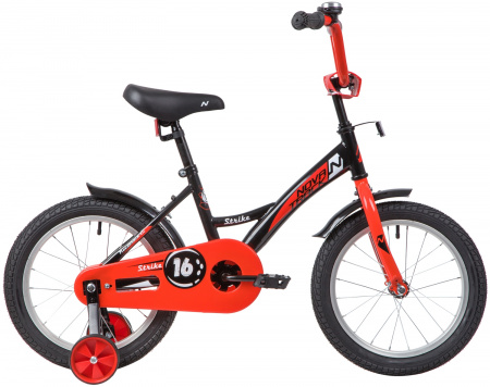 NOVATRACK STRIKE 16" (2020) (Велосипед NOVATRACK 16" STRIKE черный-красный, тормоз нож, крылья корот, полная защита цепи)